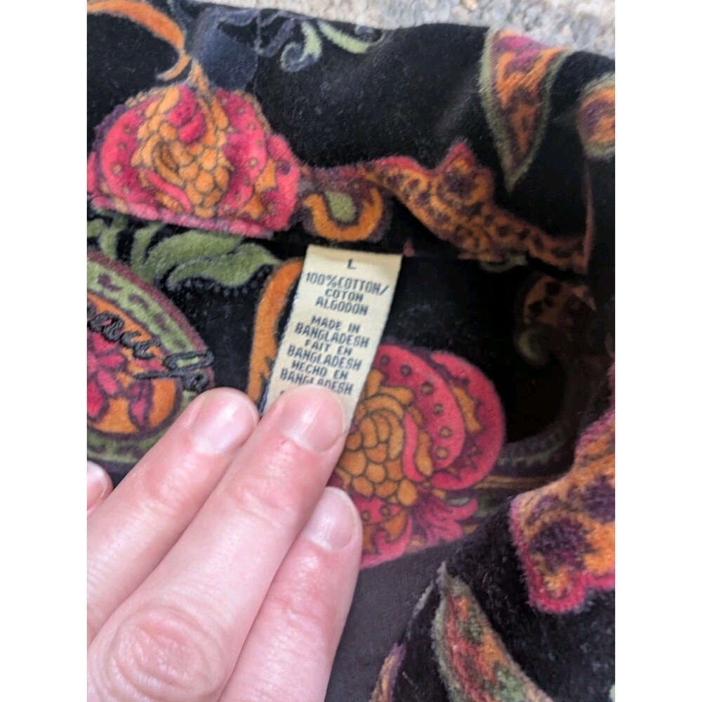 Caribbean Joe VTG Jacket Cotton Velvet Black Paisley Floral Women’s LG Short - Picture 2 of 8